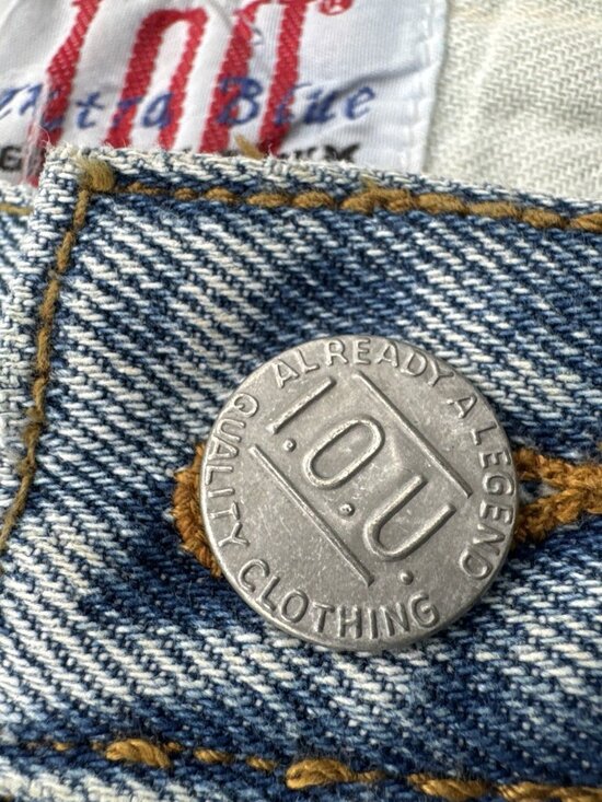 Vintage IOU  Patchwork Jeans Mens 31 Denim Distressed Stone Washed Tapered 31x32 - Picture 9 of 16